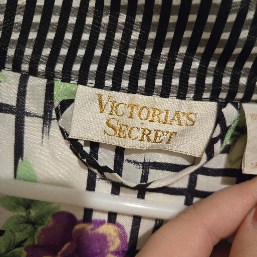 Vintage Victoria's Secret Gold Label Kimono Robe OS Floral & Gingham Cottage - Picture 5 of 6